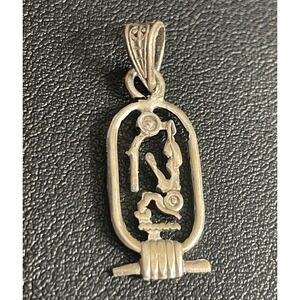 Vintage Egyptian Revival Cartouche Pendant Sterling Silver 925 Hieroglyphic 90s